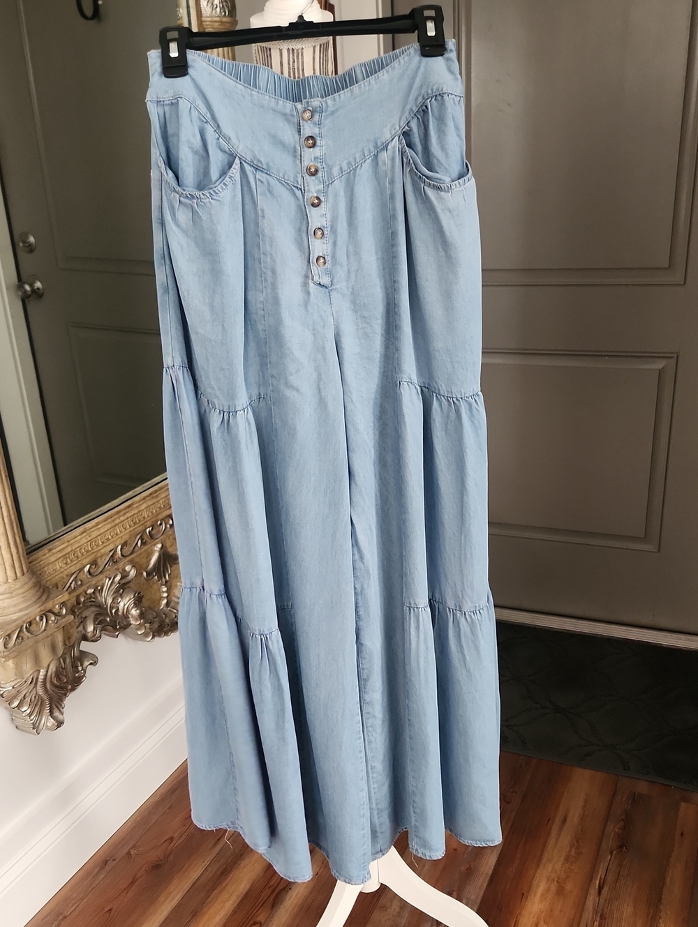 Polagram Light Blue Tiered Wide-Leg Palazzo Pants